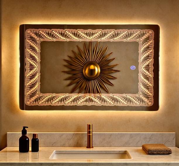 luminatri Engraved Led Mirror 18"X24" inch Geometrical Pattern for Bathroom Bathroom Mirror