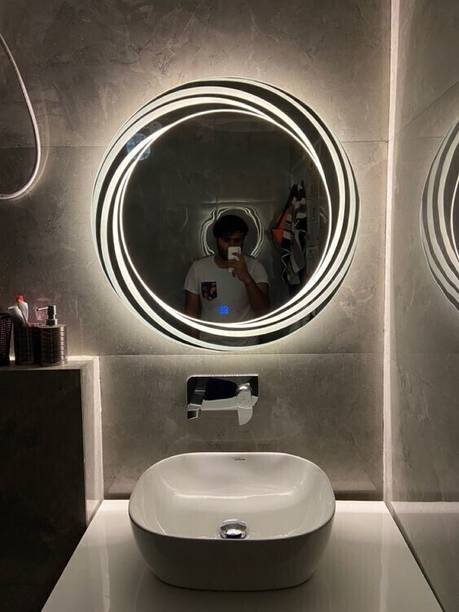 ORIGIN MIRRORS 057 triple light modern open led mirror wall mount ( Round : 21 x 21 Inch ) Bathroom Mirror