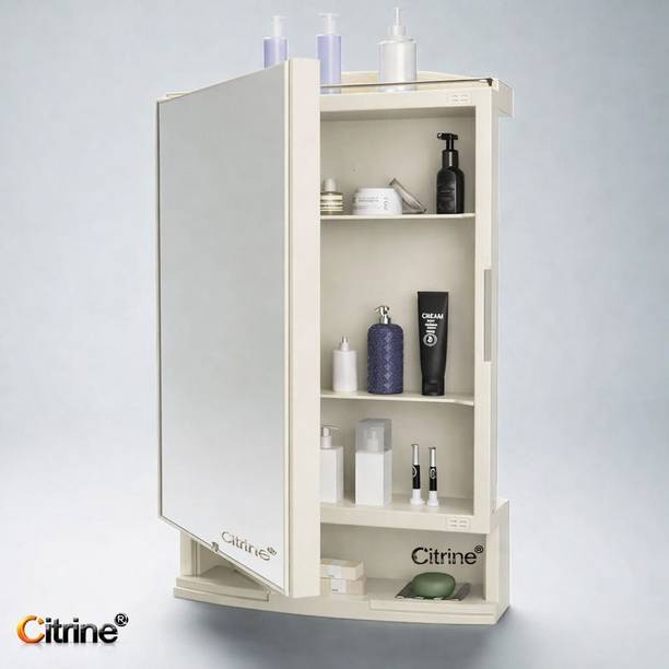 Citrine Strong and Heavy Rich Look Storage Cabinet with Mirror yellow Wall Shelf Polypropylene Wall Shelf