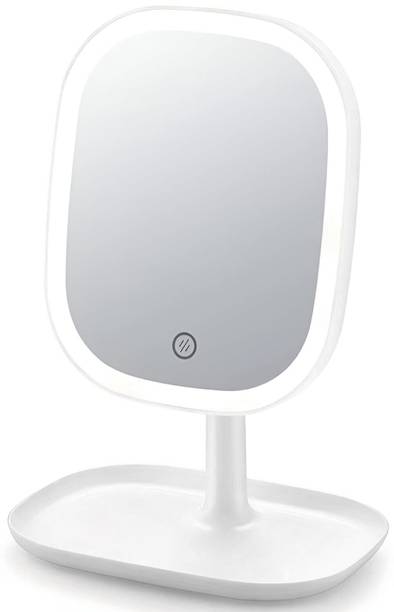 vasentro Makeup Mirror with LED Light, 360° Rotating, Lightweight Vanity Mirror – White