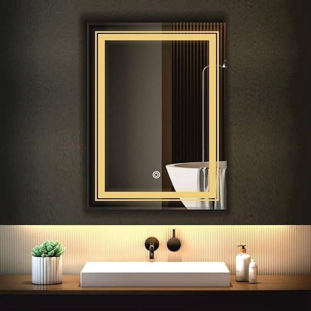 LGE 18x24 Inch LED Wall Mirror Glass with Touch Sensor Lights for Home Decor Lighted Mirror