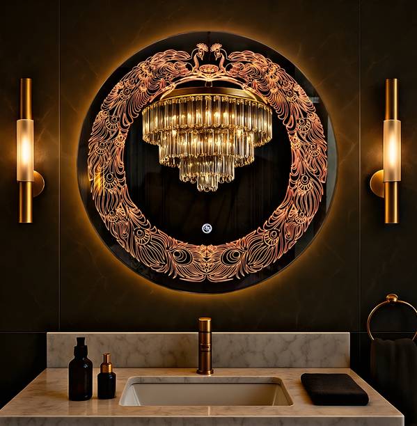 luminatri Round Frame LED Mirror Size 24" X 24" Decorative 3 color Led with Touch sensor Bathroom Mirror