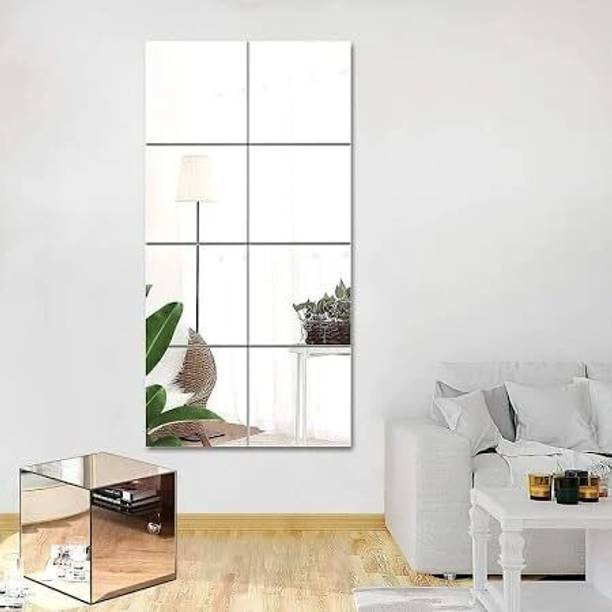 shop fusion Square 15x15cm Acrylic Mirror Wall Stickers – Self Adhesive Home Décor Pack of 8 Decorative Mirror