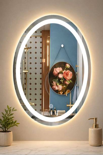 Mora Trendz 24x18 inch Oval LED Mirror| 3 Color Light Modes| Touch Sensor| Wall Mounted Decorative Mirror