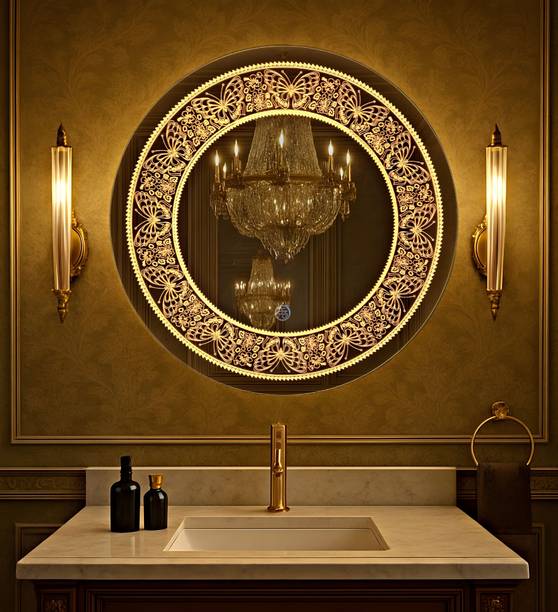 luminatri Round Frame Bathroom LED Mirror Size (24" X 24") (Butterfly Design) 3 color Led Bathroom Mirror