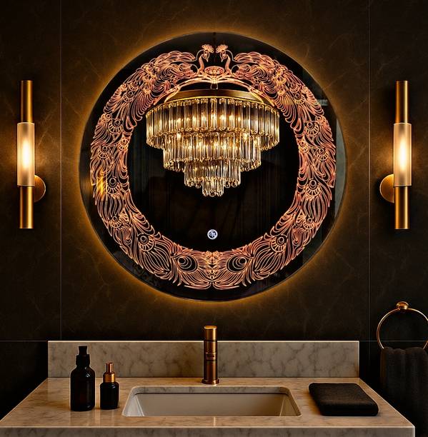 luminatri Round Frame LED Mirror Size 24" X 24" Decorative 3 color Led with Touch sensor Bathroom Mirror