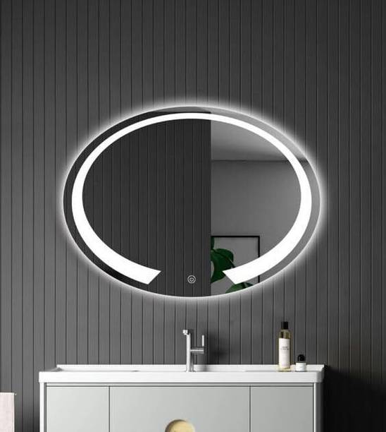 quality glass Bathroom LED Mirror with Touch Sensor 3 Light Effects Glass Oval LED18 x 24 Inch Lighted Mirror