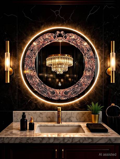 luminatri Round Frame LED Mirror Size 24" X 24" Decorative 3 color Led with Touch sensor Bathroom Mirror