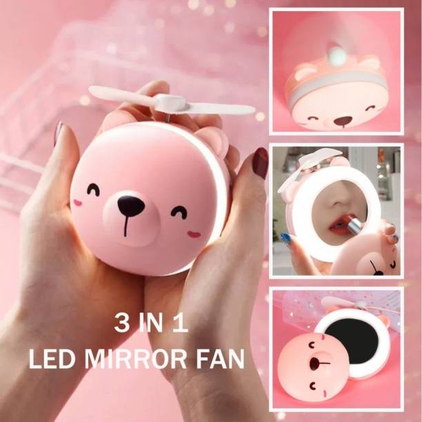 Ease 3 in 1 Piggy LED Makeup Mirror Light with USB Mini Fan Rechargeable Decorative Mirror