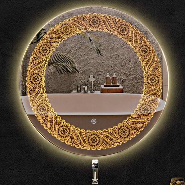luminatri Round Frame Bathroom LED Mirror Size (24' X 24") with 3 color Led Light (Leaf) Lighted Mirror
