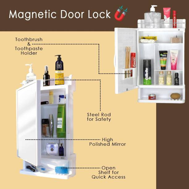 Bath Queen Mirror Cabinet, Wall Mounted Single Mirror Door Storage Cabinet Polypropylene Wall Shelf