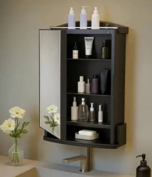 Flipkart SmartBuy Wall Mounted Storage Cabinet with Mirror, Prime Look (Black) Plastic Wall Shelf