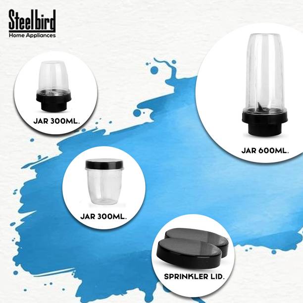 Steelbird Terminator 300-Watt Nutri Pro Mixer Grinder with Wet & Dry Grinding Jars 300 Mixer Grinder (3 Jars, Black with Blue)