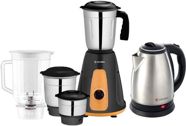 Candes 2 L Electric Kettle & Maple Super Saver Combo 700 W Mixer Grinder (4 Jars, Orange, Black)