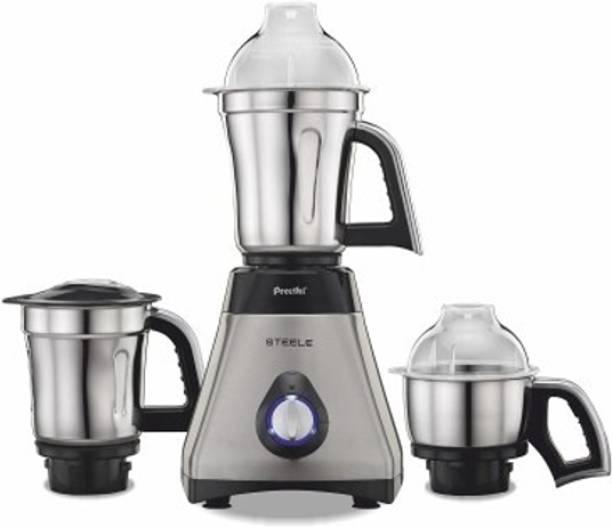 Preethi Steele 550 W Mixer Grinder (Steele 110V | 3 Jars | Black, Steel)
