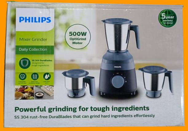 PHILIPS mixer 500 W Mixer Grinder  (500Wt HL 1000/2 | 3 Jars | Nevy Blue, Sky blue)