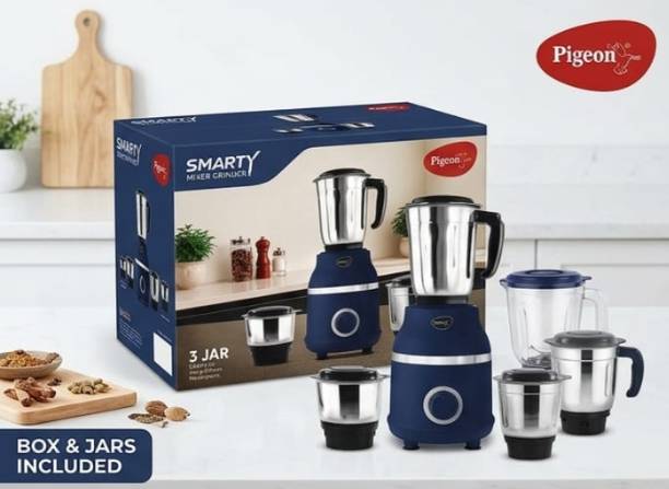 Pigeon Pro 500 W Juicer Mixer Grinder Smarty Mixer Grinder 3 Jar Powerful Motor Stainless Steel Jars | 3 Jars | Blue