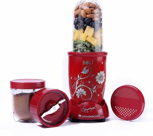 WONDERCHEF Nutri-blend BOLT 600 Juicer Mixer Grinder With Sipper Lid (2 Jars, Red)