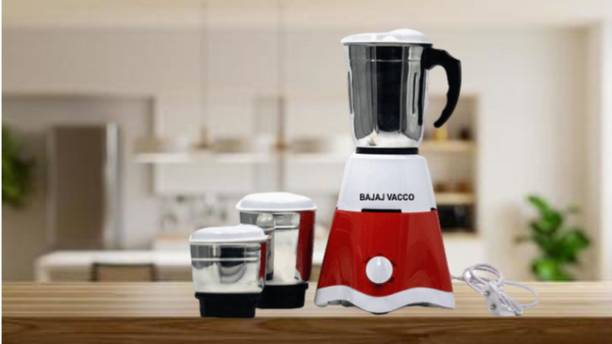 BAJAJ VACCO Master Chef III Mixer – Grater – Grinder – 500 Watts (3 Jars 3 Blades) 500 Mixer Grinder (3 Jars, Red White)