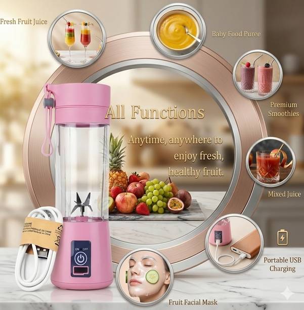 VINTRIX USB Portable Blender 380ml – 6 Blade Rechargeable Smoothie & Coffee Maker 150 W Juicer Mixer Grinder