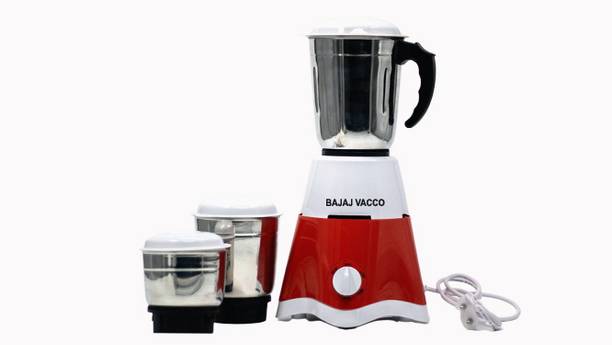 BAJAJ VACCO Master Chef III Mixer – Grater – Grinder – 500 Watts (3 Jars 3 Blades) 500 Mixer Grinder (3 Jars, Red White)