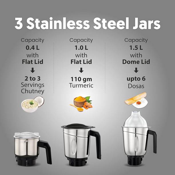 Preethi Zodiac Glitter MG-264 including Masterchef Jar 750 Juicer Mixer Grinder (5 Jars, Lavender/Black)