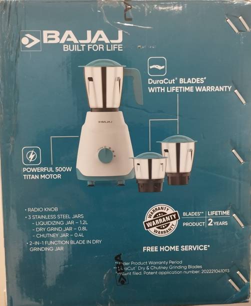 BAJAJ Ninja Notch 500W-French Blue Ninja Series 500 Juicer Mixer Grinder (3 Jars, French Blue)
