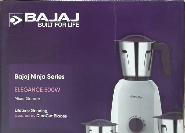 BAJAJ ELEGANCE NINJA SERIES 500 W Mixer Grinder (3 Jars, White, BAEGNI)