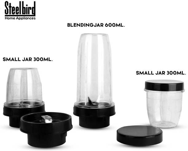 Steelbird Terminator 300-Watt Nutri Pro Mixer Grinder with Wet & Dry Grinding Jars 300 Mixer Grinder (3 Jars, Black with Blue)
