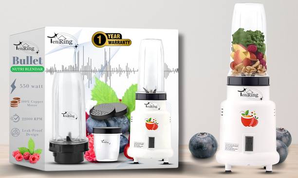 Tenring Stainless Steel Blades & 2 Jars | Powerful Personal Blender for Protein Shakes, 550 W Juicer Mixer Grinder
