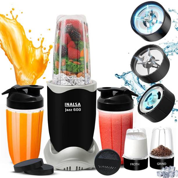 Inalsa Nutri Mixer Jazz 600 |5 Jars | 600 W Juicer Mixer Grinder Jazz 600 |5 Jar include 2Storage Jar For Smothies,Coffee,Dry fruit | 5 Jars | Black