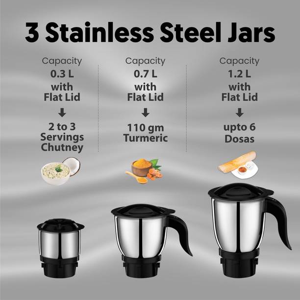 Preethi Tiara MG 275 500 W Mixer Grinder (3 Jars, Grey)