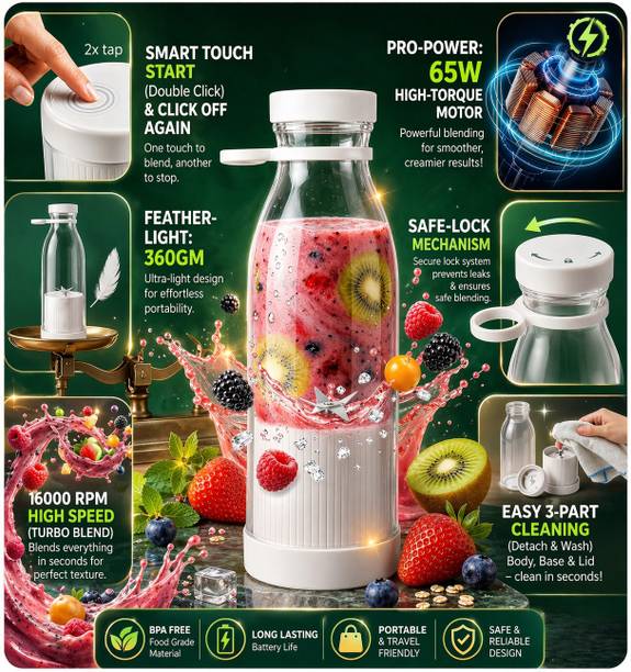 VINTRIX Portable USB Blender 420ml with 6 Blades – Rechargeable Smoothie and Cold Coffee 180 W Juicer Mixer Grinder