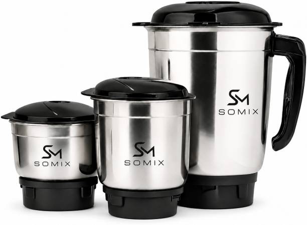 SOMIX Mixer Grinder Jar Set Blending 1.2L Grinding 0.8L Chutney 0.4L Mixer Juicer Jar
