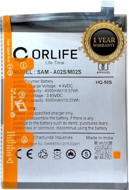 orlife Mobile Battery For  Samsung Galaxy A02, A02s, A025, A025F, A03, A03s, F02s,( 1 Year Replacement Warranty )