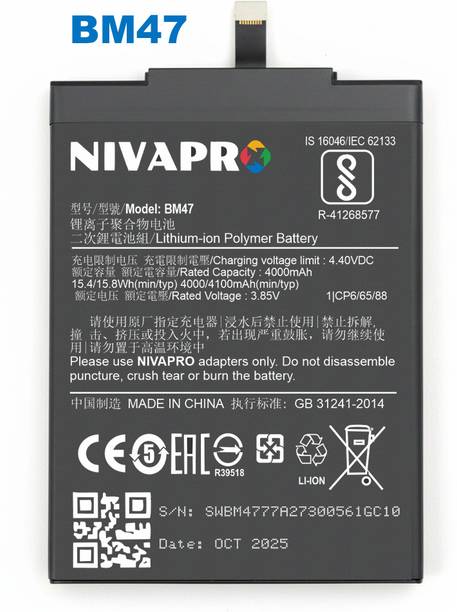 NIVAPRO Mobile Battery For  Xiaomi Redmi 3 | 3S | 3 Pro | 3S Prime | 3X | Xiaomi Redmi 4 | 4X with 4100mAh