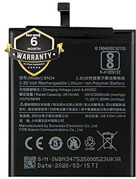 THE BATTERY STORE Mobile Battery For  Redmi 5a / Mi 5a/BN34 OriginaI Battery with 6 Month Warranty and high Capacity Battery Backup