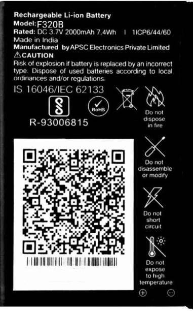 AEV Mobile Battery For  LYF Jio/F320B/3.7V/2000mAh