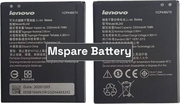 Mspare Mobile Battery For  Lenovo A6000 & A6000 Plus | Model BL242 {2300mAH}