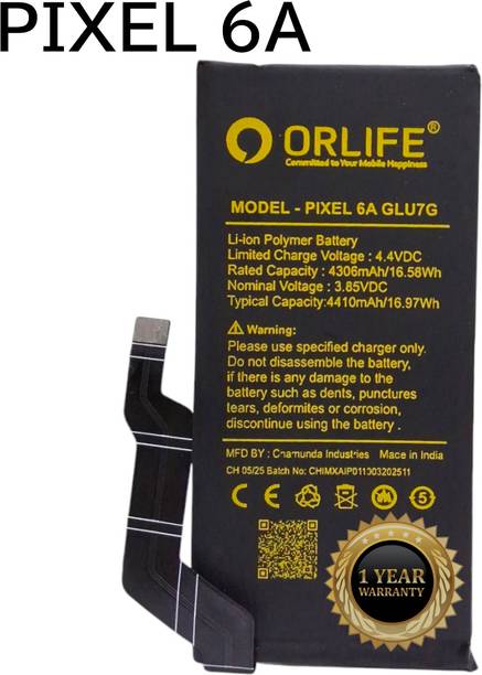 orlife Mobile Battery For  Pixel 6A | GLU7G | PIXEL6A ( 1 Year Replacement Warranty )