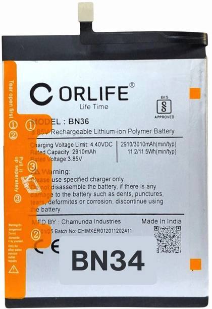 orlife Mobile Battery For  Xiaomi A2, 6X, | BN36 ( 1 Year Replacement Warranty )