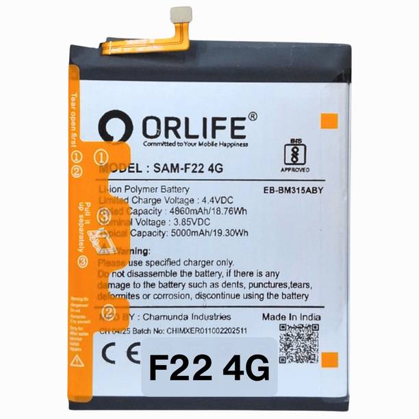 orlife Mobile Battery For  Samsung F22 4G (SM-E225F) EB-BF225ABE ( 1 Year Replacement Warranty )