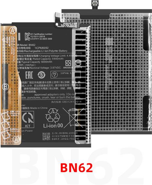 LIFON Mobile Battery For  Xiaomi Poco M3 Note9 4g Redmi Note9 Bn-62 6000mAh