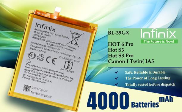 Infinix Mobile Battery For  BL 39GX Infinix HOT 6 Pro/Hot S3 /Hot S3 Pro( X573 / X573B )/Camon I Twin( IA5 )- 4000 mAh