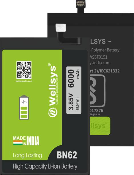 WELLSYS Mobile Battery For  Redmi Note 9 4G / Redmi 9T / Redmi 9 Power/Poco M3 (BN62-6000mAH)