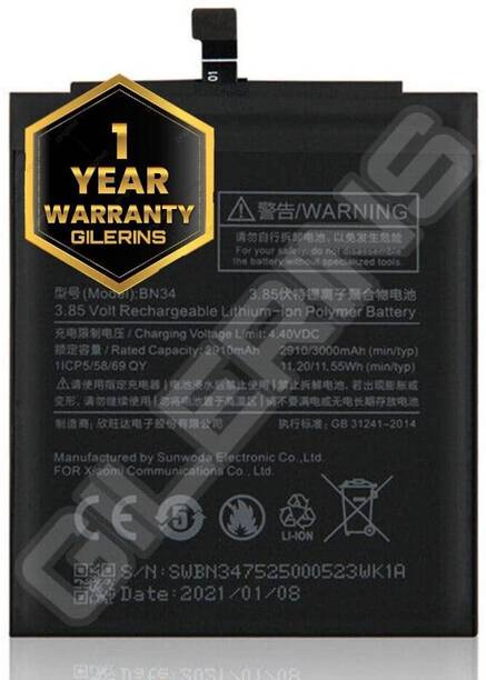 GILERINS Mobile Battery For  Redmi BN34 Battery for Redmi 5A / 5A / MCG3B / MCI3B with 1 year warrenty