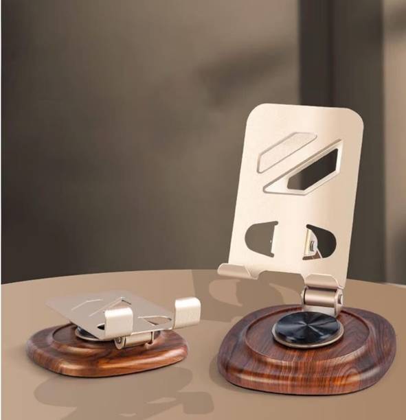 ANSHAURA Wooden Base Foldable Desktop Mobile Stand | Premium Metal Phone Holder Mobile Holder