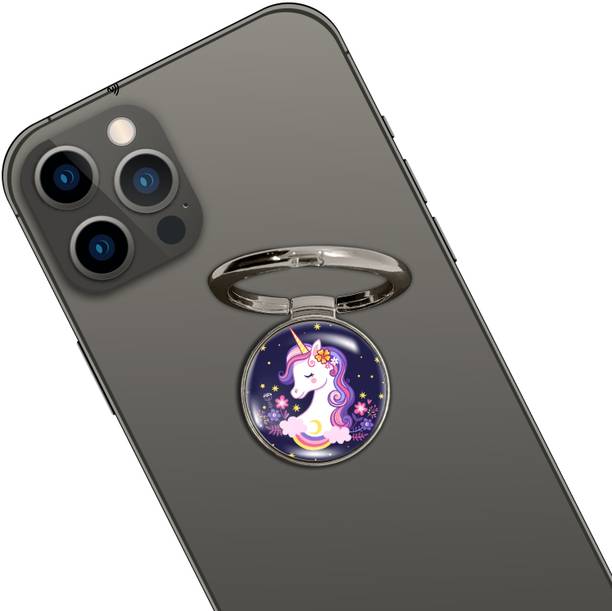 Swap-n-Snap SILVER HOLO-RING PHONE GRIP & STAND WITH UNICORN DESIGN & SWAP MAGNET LOGO Mobile Holder