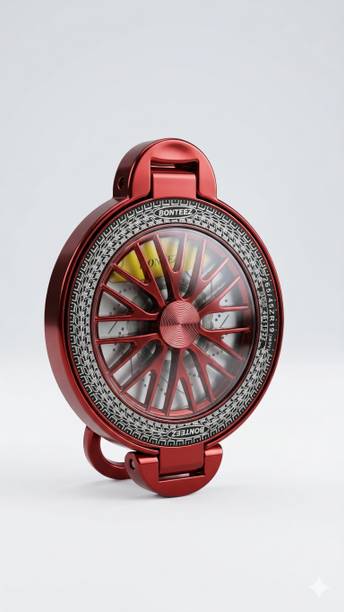 HSRPRO Metal Ring Mobile Holder Car Wheel Design Strong Adhesive Phone Holder (Red) Mobile Holder