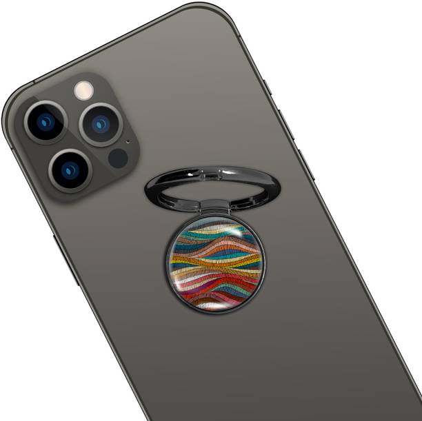 Swap-n-Snap 360° Holo-Ring Mobile Holder With 3 Changeable Logos , MOSAIC DESIGN, Selfie Grip, Handsfree Stand, Universal Metallic Dock Mobile Holder